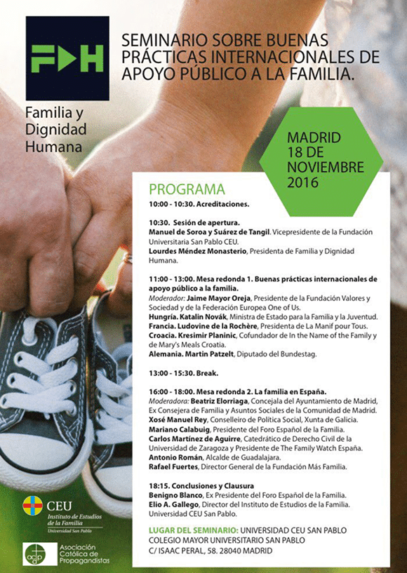<p>Seminario sobre buenas prácticas internacionales de apoyo público a la familia</p>
